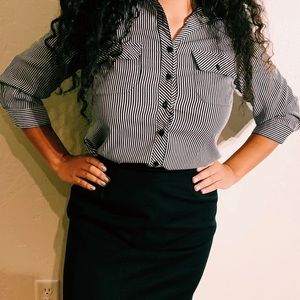Black & White Striped Button Up Blouse